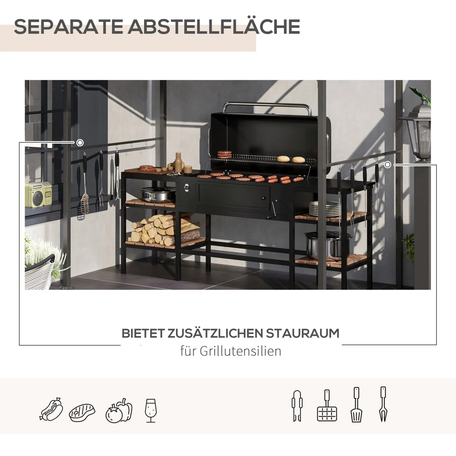 Outsunny GrillPavillon Metall Polyester Beige Schwarz 215B x 150T x 182/220H cm_5