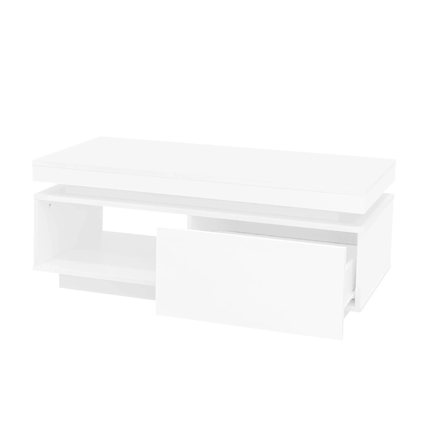 okwish Couchtisch mit LED-Beleuchtung und Schublade Weiß 100 × 50 cm