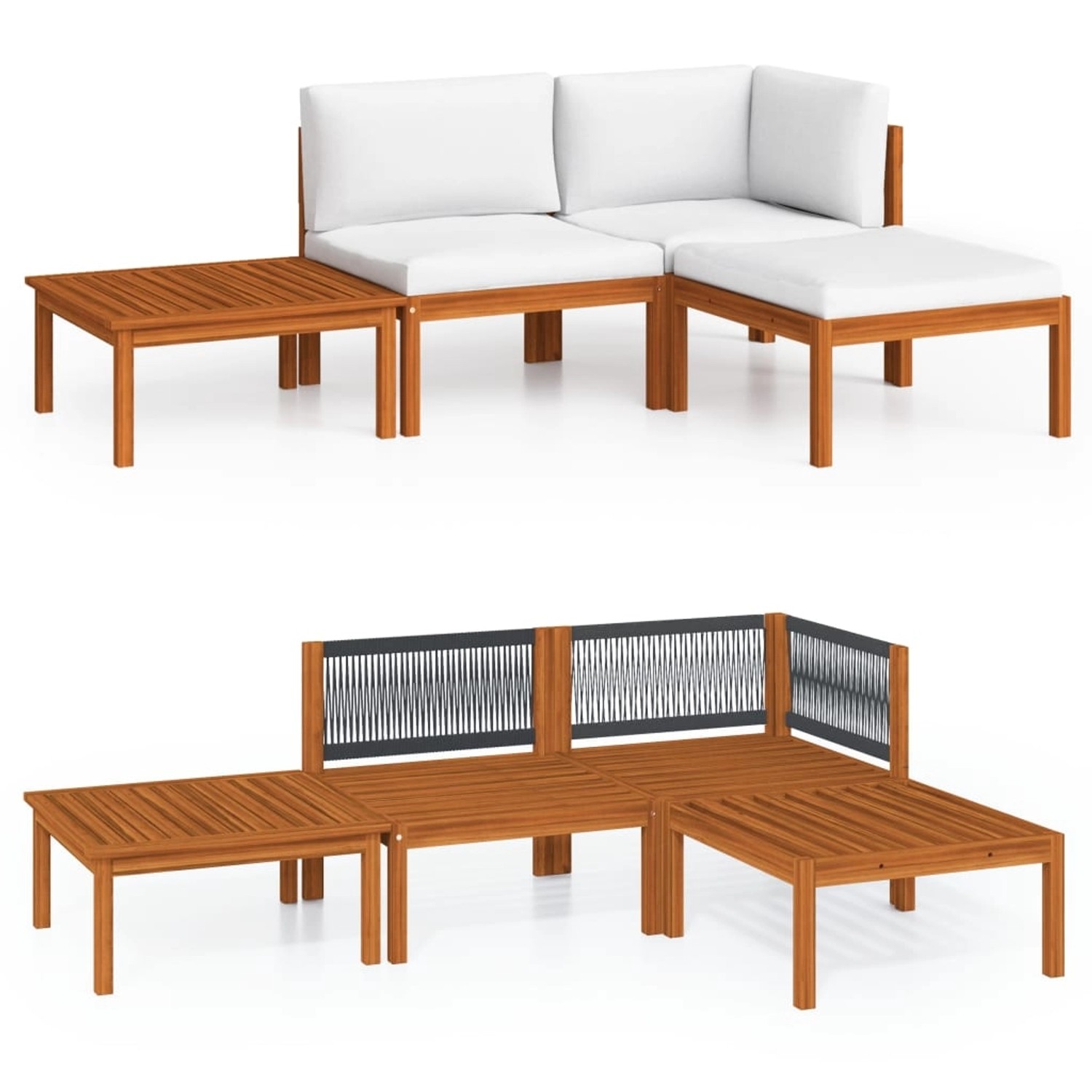 vidaXL 4-Tlg Garten-Lounge-Set mit Kissen Cremefarbenes Holz Akazie & Seil 3057877