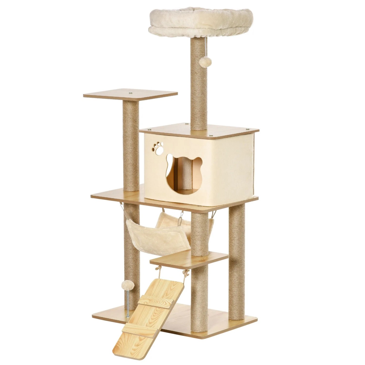 PawHut Kratzbaum mit Katzenhöhle Jutestämmen Spielbälle 60 x 40 x 130 cm