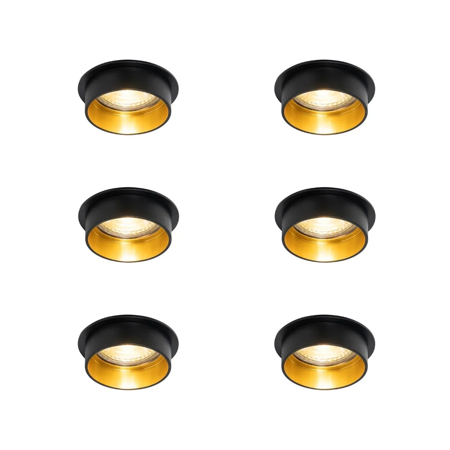 QAZQA Set mit 6 Modernen EinbauSpots Schwarz mit Goldener Innenseite Insta