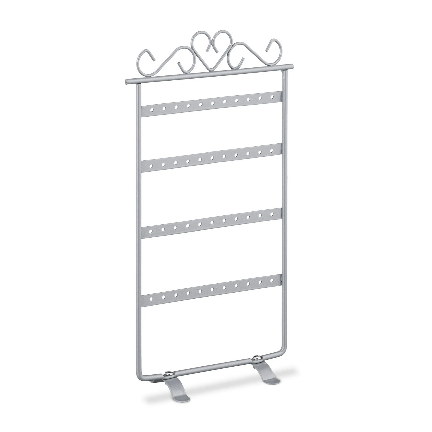 Relaxdays Ohrringhalter Herz Eisen Silber 4 Etagen 30,5 cm x 16,5 cm x 6,5 cm