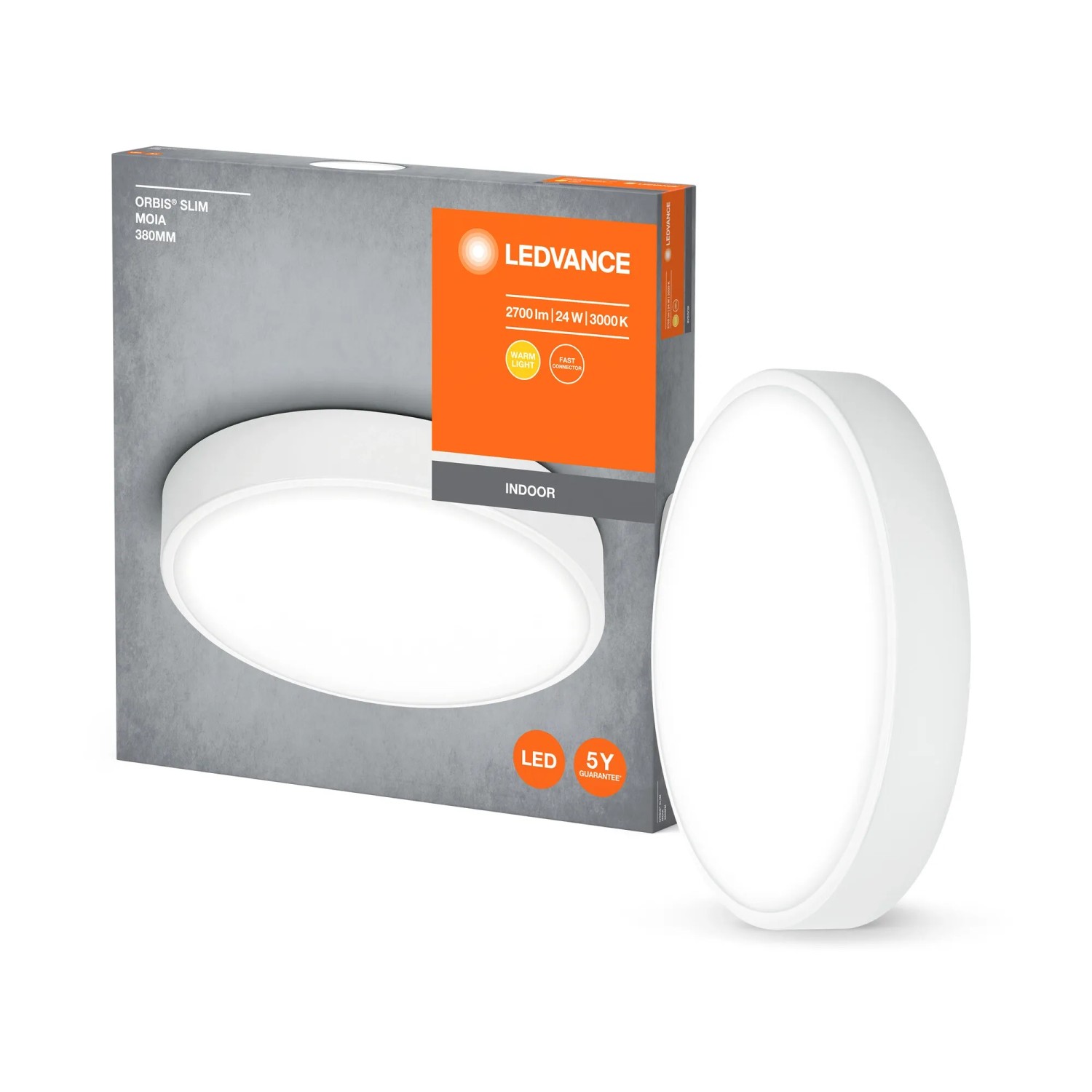 Weiße Ledvance LED-Deckenleuchte Orbis Slim Moia, Ø 38cm, für Innenräume.
