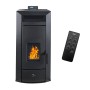 Sannover Pelletofen Anita 21 kW Bordeaux mit Flamme und Fernbedienung.