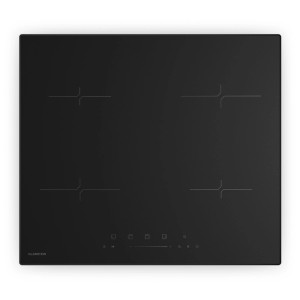 Schwarzes Klarstein Velaire Induktionskochfeld mit 4 Kochzonen und Touch-Steuerung für moderne Küchen.