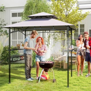 Costway Grillpavillon mit Doppeldach Seitenregalen Flaschenöffner Grau