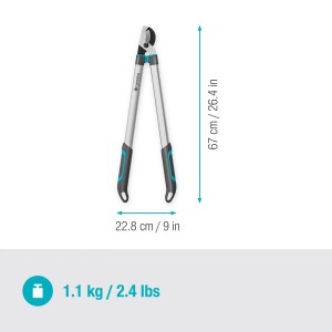 Gardena EasyCut L Astschere mit Bypass-Schneidprinzip, Aluminiumhebel und blau-grauen Griffen.