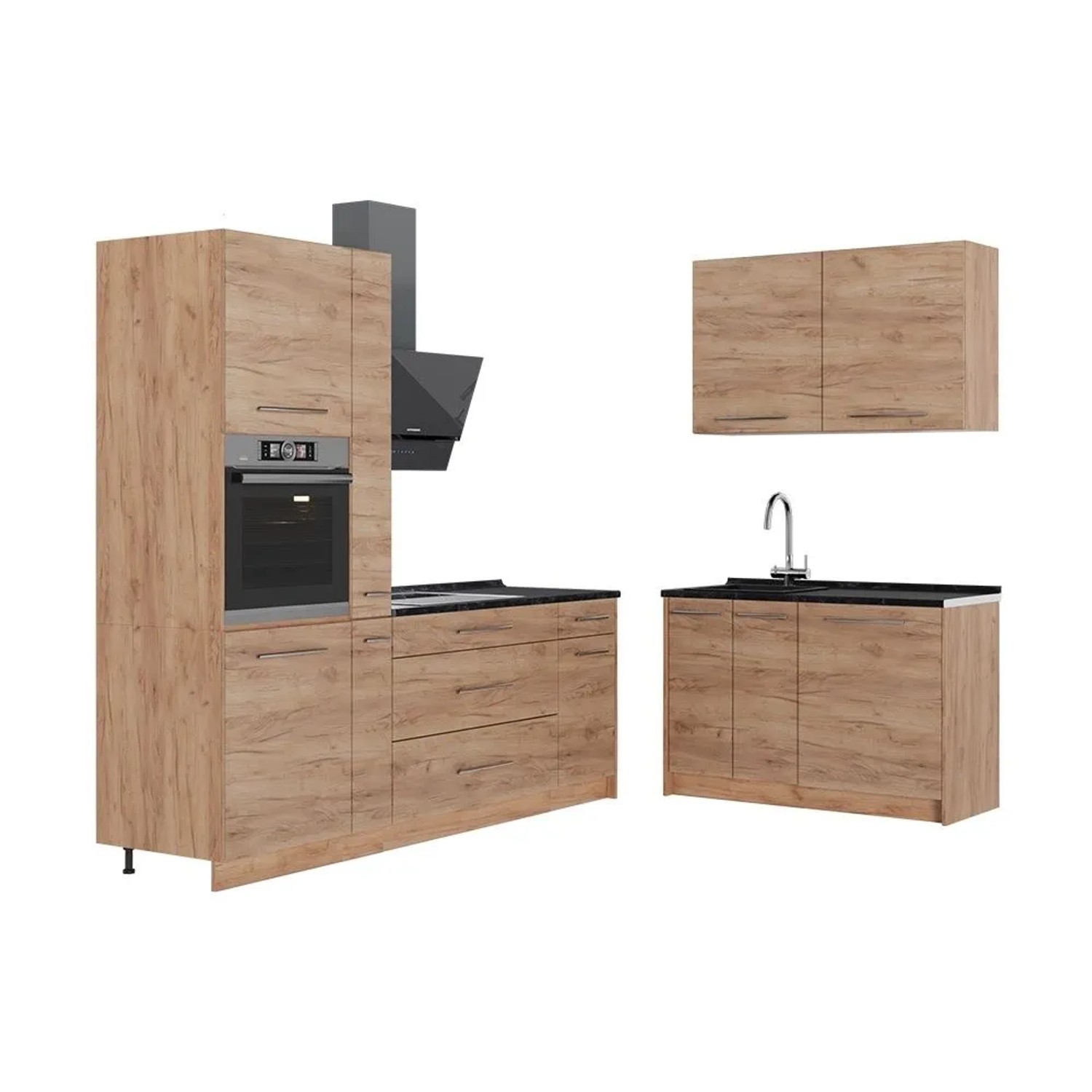 Vicco Küchenzeile Fame-Line Goldkraft Eiche/Goldkraft Eiche 220 x 207 AP Anthrazit Art Nr 64983
