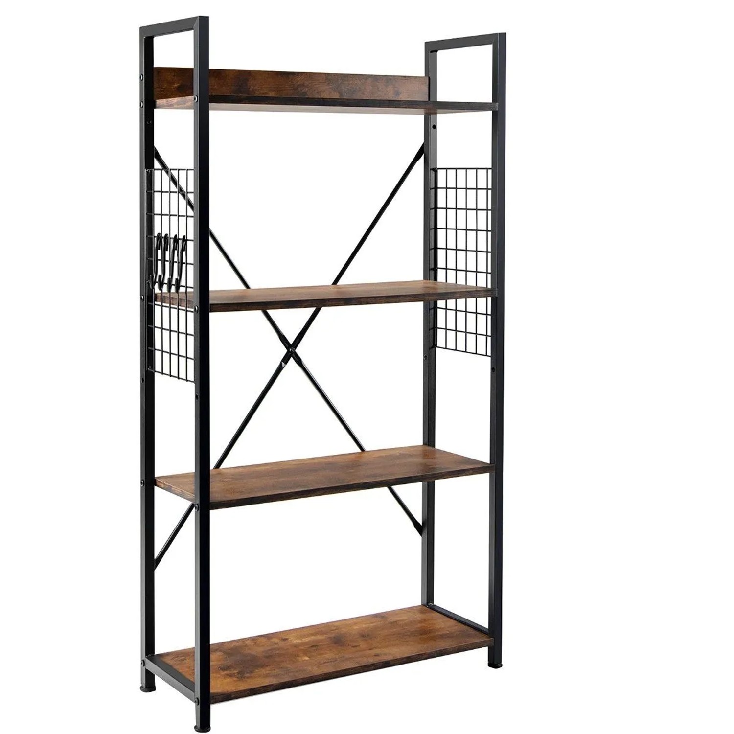 Costway Bücherregal Industriell mit 4 Ebenen & S-förmigen Haken Braun günstig online kaufen