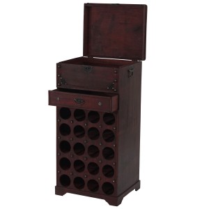 BERLINLODGE Weinregal Mit Schublade Und Truhe Flaschenregal Für 20 Flaschen HxBxT 94x46x38cm Kolonialstil Rot/Braun