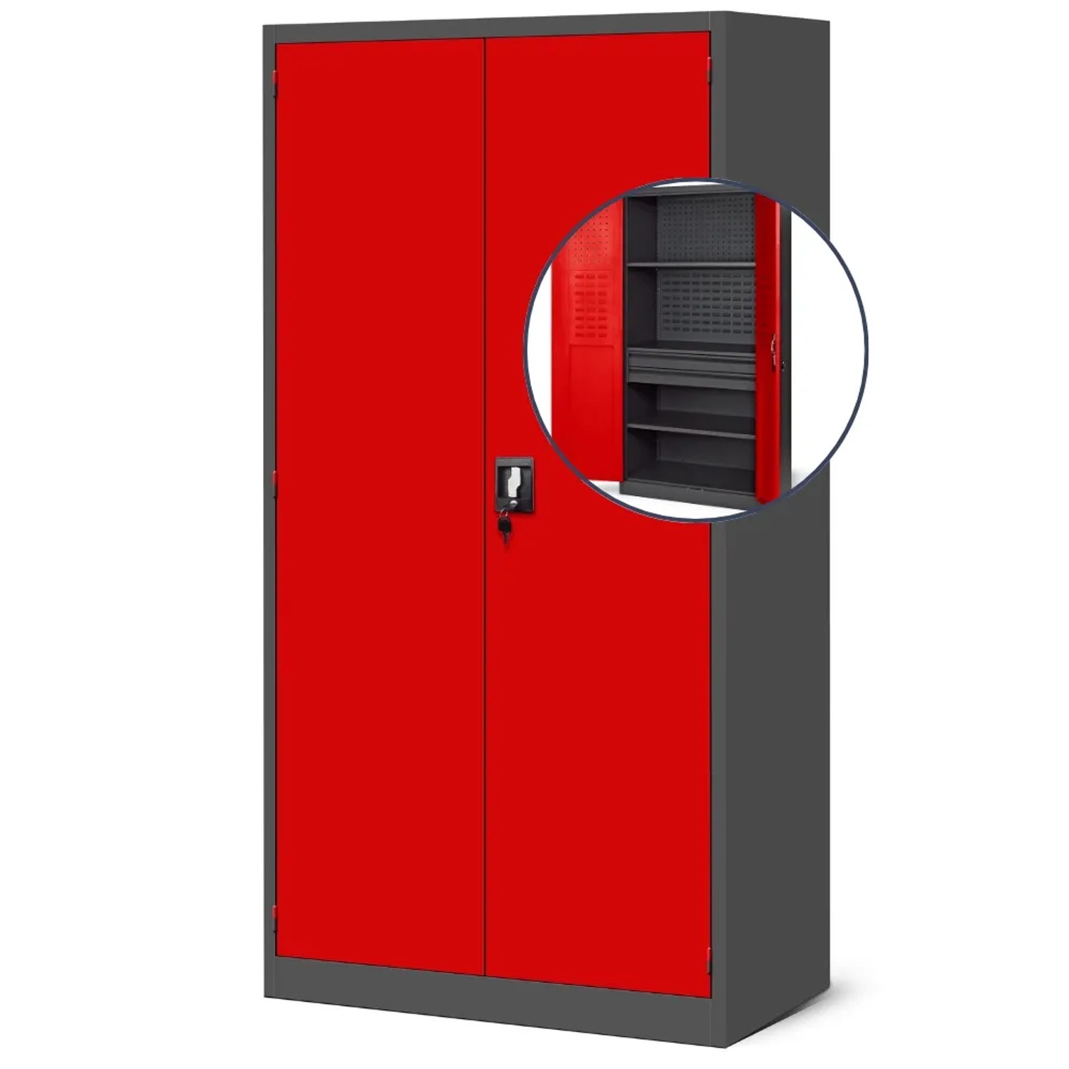 JAN NOWAK Werkzeugschrank mit Lochwand SZYMON 185 x 92 x 50 cm Anthrazit-Rot