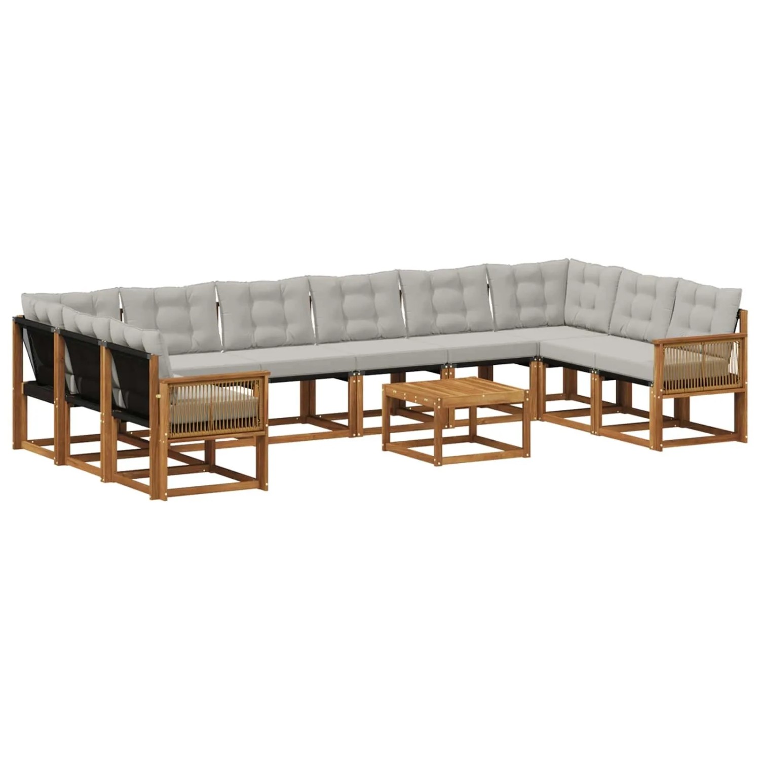 vidaXL Outdoor-Sofagarnitur mit Kissen 11 Stk Natur und Hellgrau 3382259