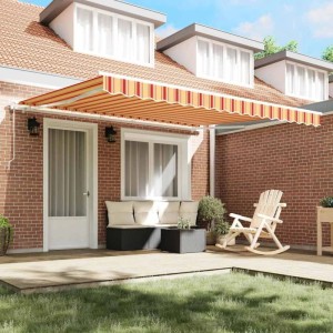 vidaXL Einziehbare Markise, gelb-orange gestreift, 400x300 cm, für Terrasse & Garten.