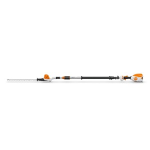Stihl Akku-Heckenschneider HLA 86, orange-grau, mit Teleskopschaft und langem Schneidmesser für Hecken.