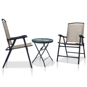 vidaXL Bistro-Set, 3-teilig, Taupe: Gartenmöbel mit Klapptisch und 2 Stühlen aus Stahl und Textilene.