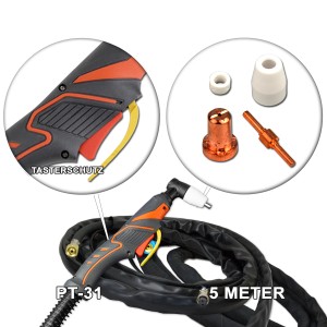 STAHLWERK Plasmaschneidbrenner PT-31 mit 5 m Schlauchpaket und Zubehör.