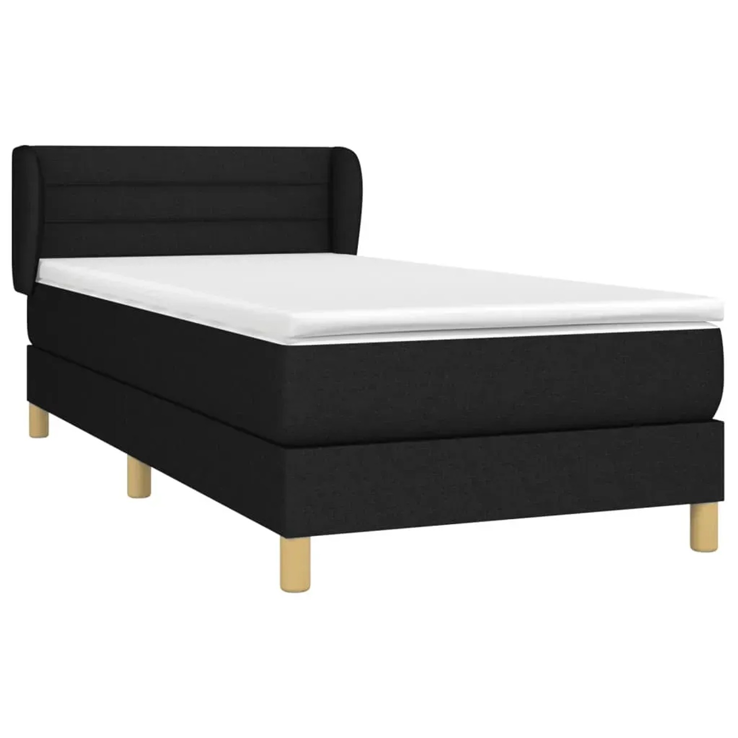 Schwarzes vidaXL Boxspringbett (90x200 cm) mit Matratze und Kopfteil.