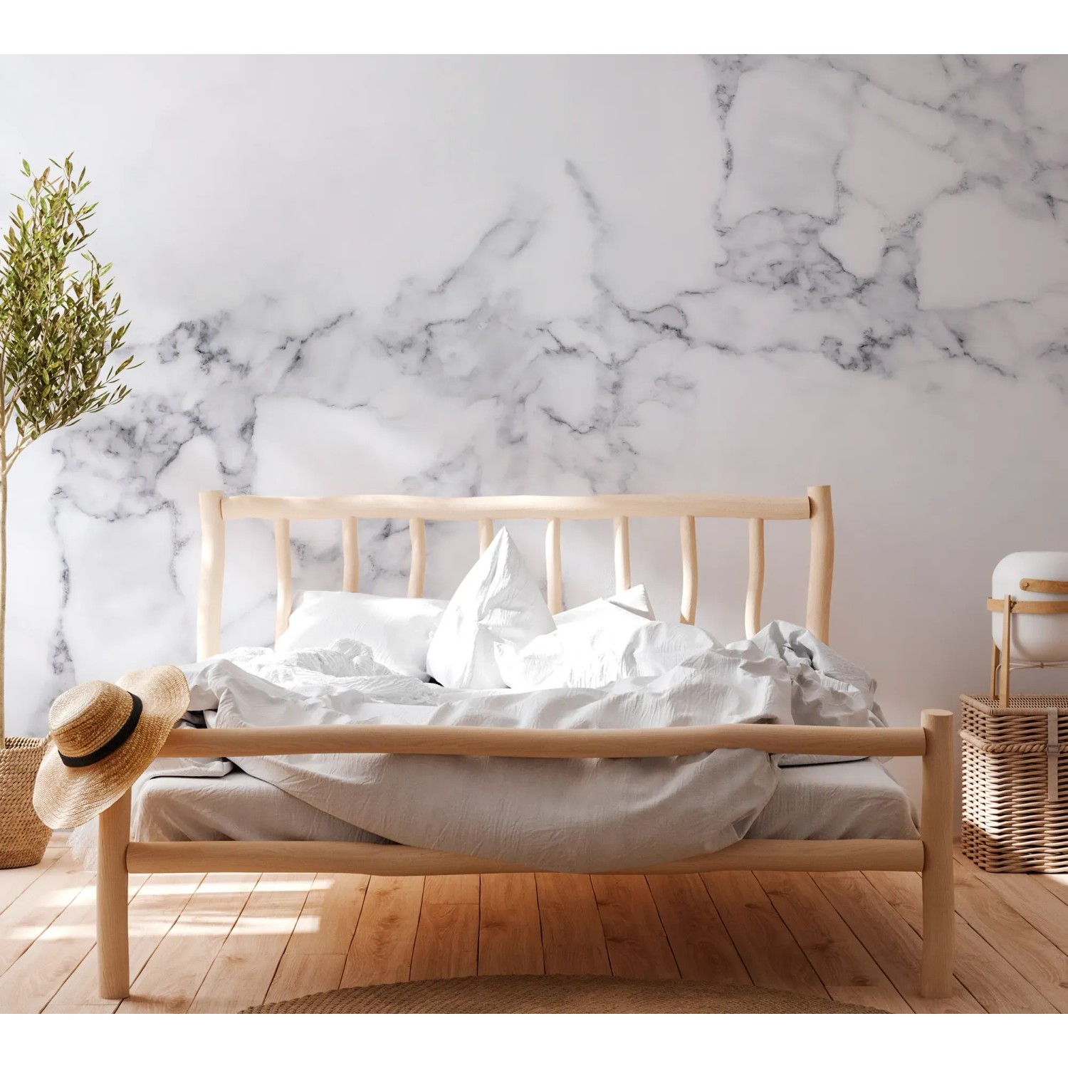 Fototapete Marmor Weiß Grau im Schlafzimmer, modernes Design.