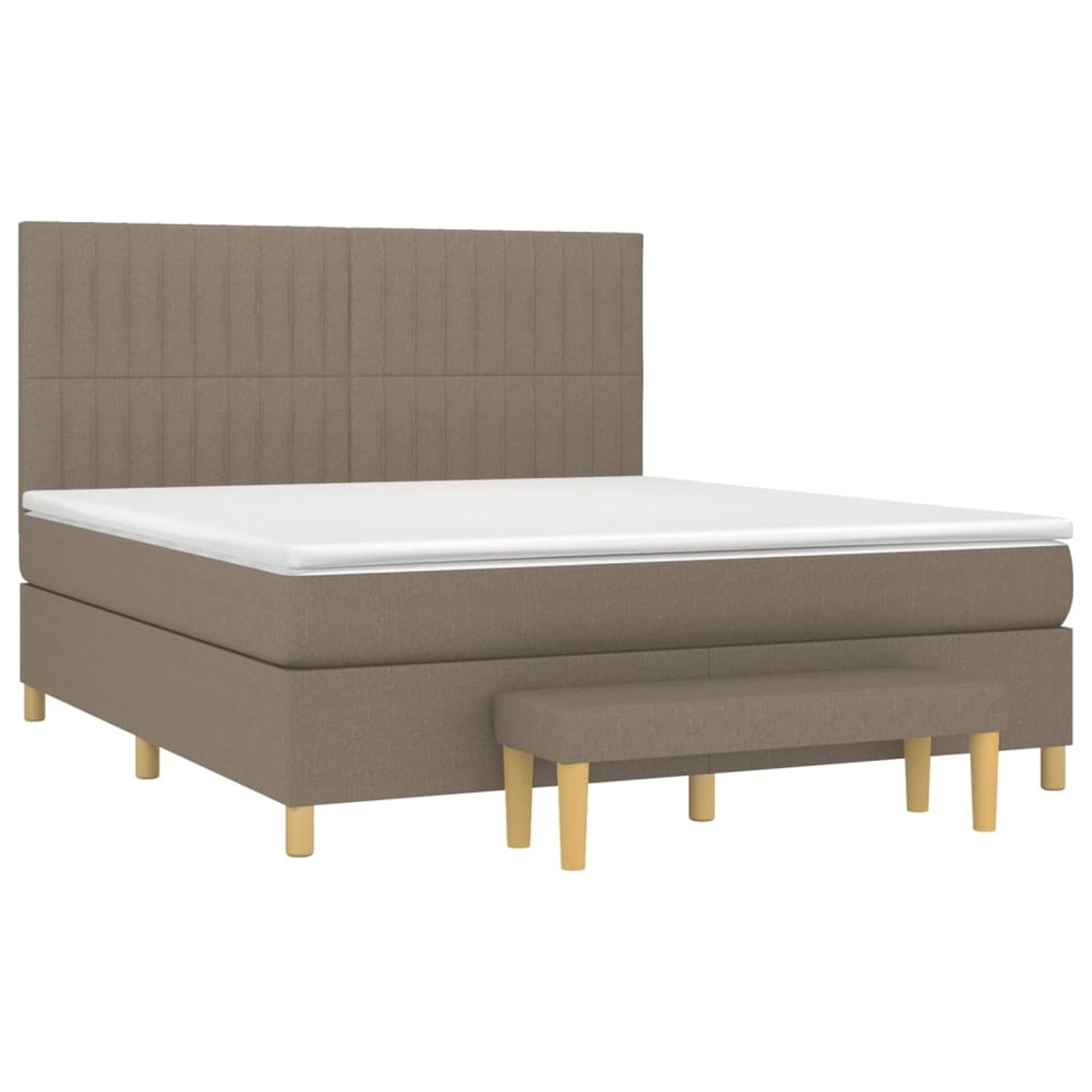 Boxspringbett Taupe 180x200 cm mit Matratze und Bank, Stoffbezug.