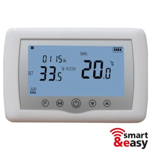 Weißes Funkthermostat Infrae Smart & Easy WiFi zur Temperaturregelung von Heizpaneelen.