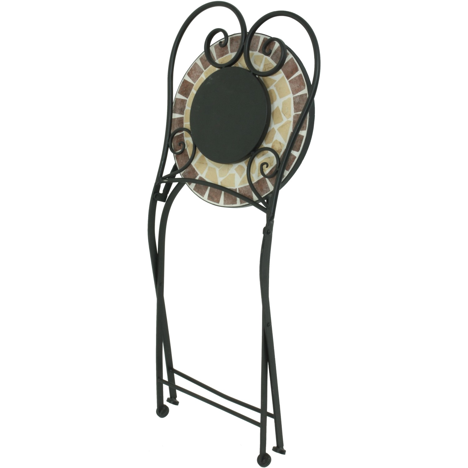 3-teiliges Balkon-Set 'Mosaik Amarillo' von Garden Pleasure mit Tisch und Stühlen, Mosaikmuster, braun.