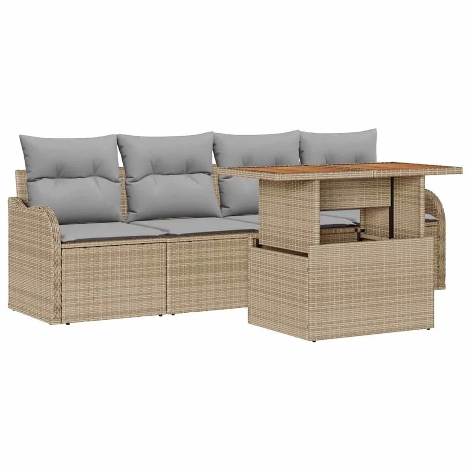 vidaXL Gartensofa-Set mit Kissen 5 Stk Beige und Hellgrau Poly-Rattan 3349391
