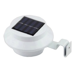Weiße Jardinion Solar Dachrinnenleuchte mit Solarpanel und Bügel zur einfachen Montage.
