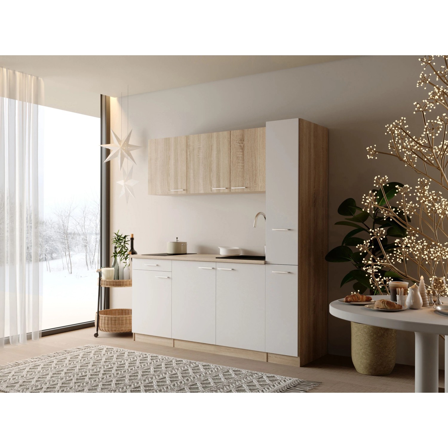 Respekta Ingrid Singleküche 180 cm Weiß mit Apothekenschrank