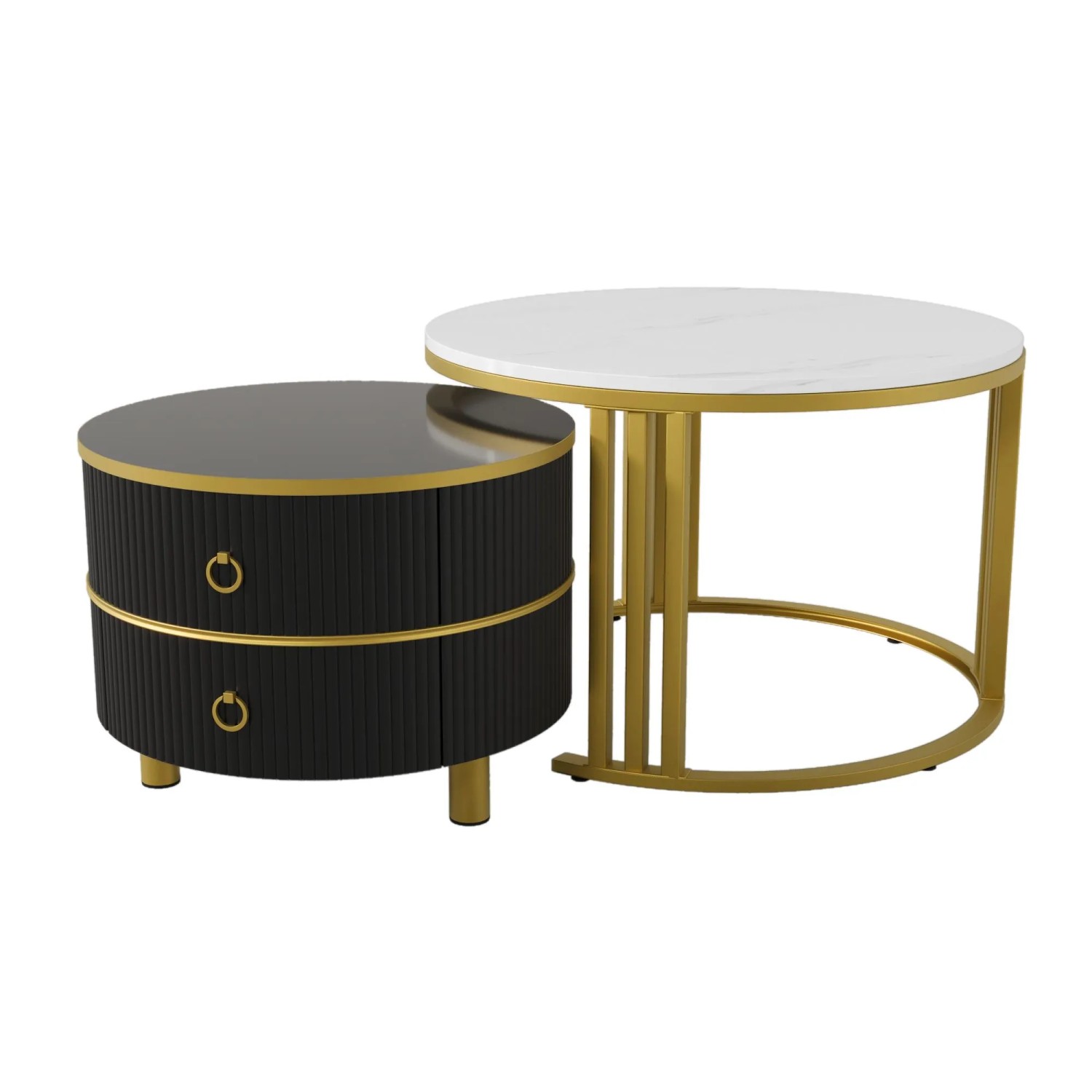 okwish Couchtisch Beistelltisch mit 2 Schubladen 70 × 70 cm Schwarz