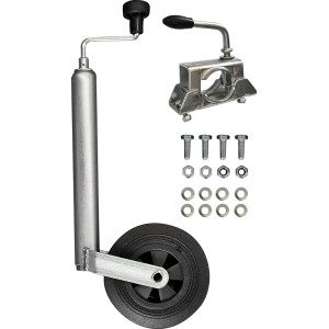Stema Stützrad-Set mit Kunststofffelge, Klemmschelle und Befestigungsteilen für Autoanhänger.
