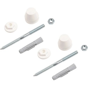 LUX Waschtischbefestigungsset mit Dübeln, Schrauben, Muttern und Unterlegscheiben für sicheren Halt.