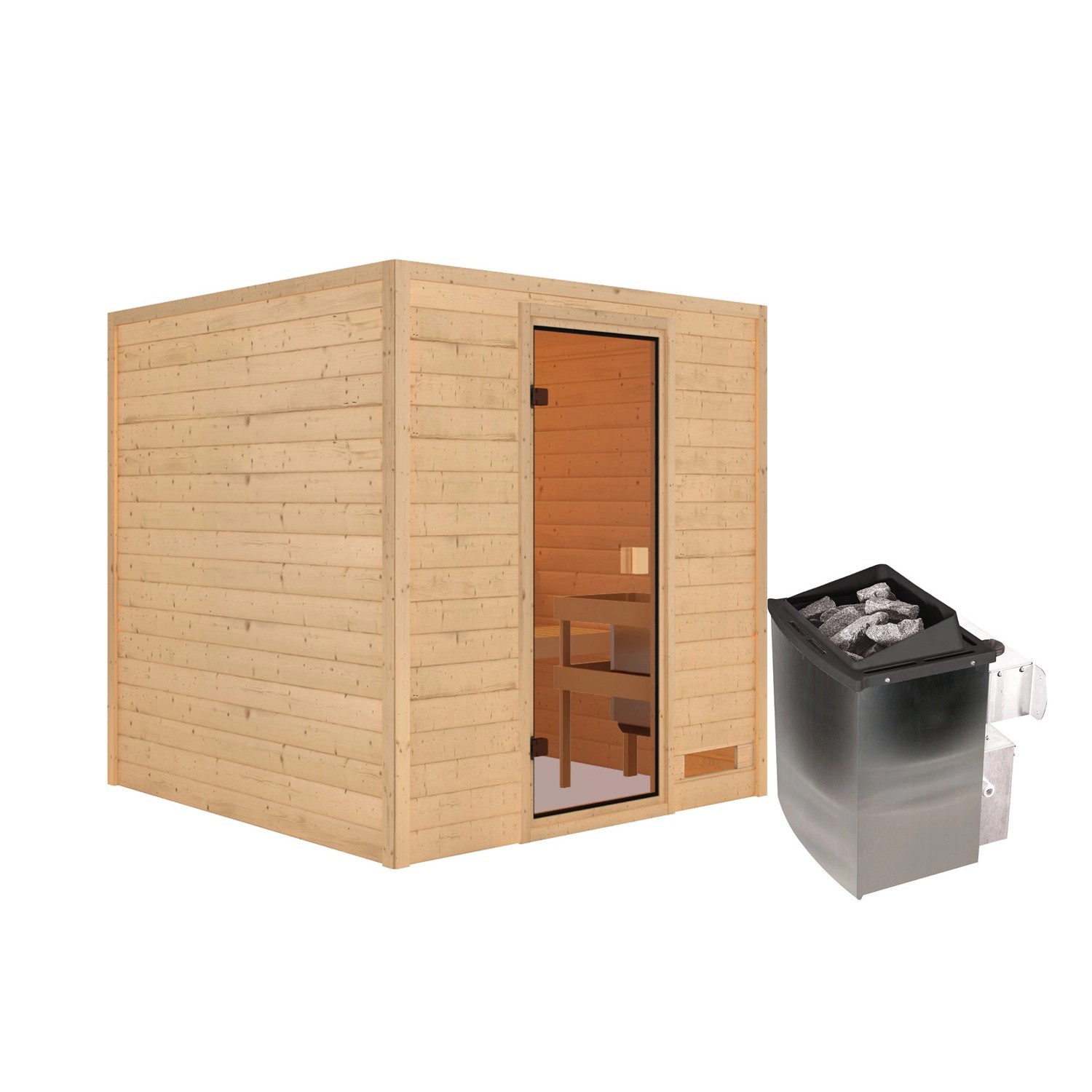 Karibu Sauna Jara Set Naturbelassen mit Ofen 9 kW integr. Steuerung