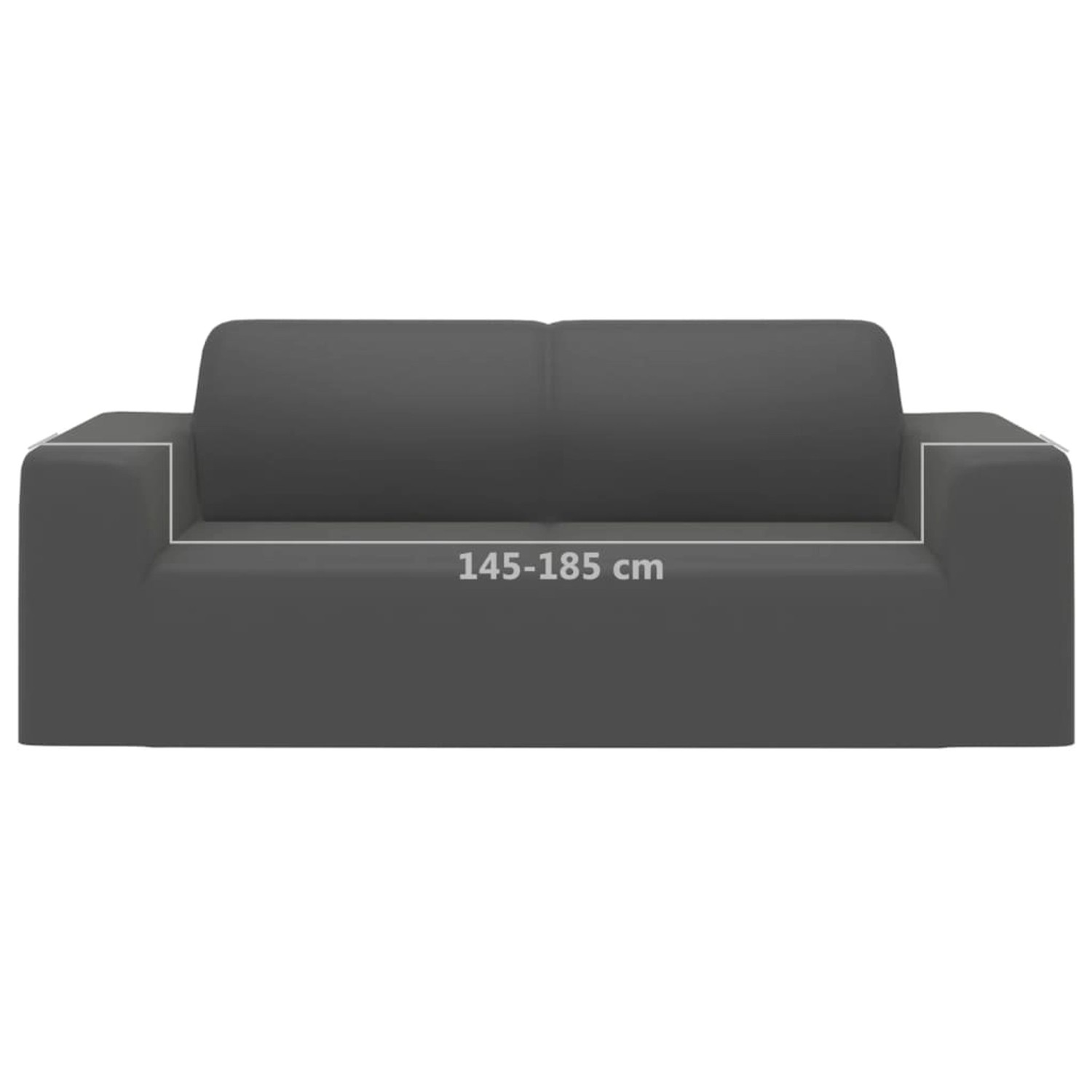 Anthrazitfarbene Stretch Sofahusse für 2-Sitzer Sofa, passend für Sofas mit 145-185 cm Breite.