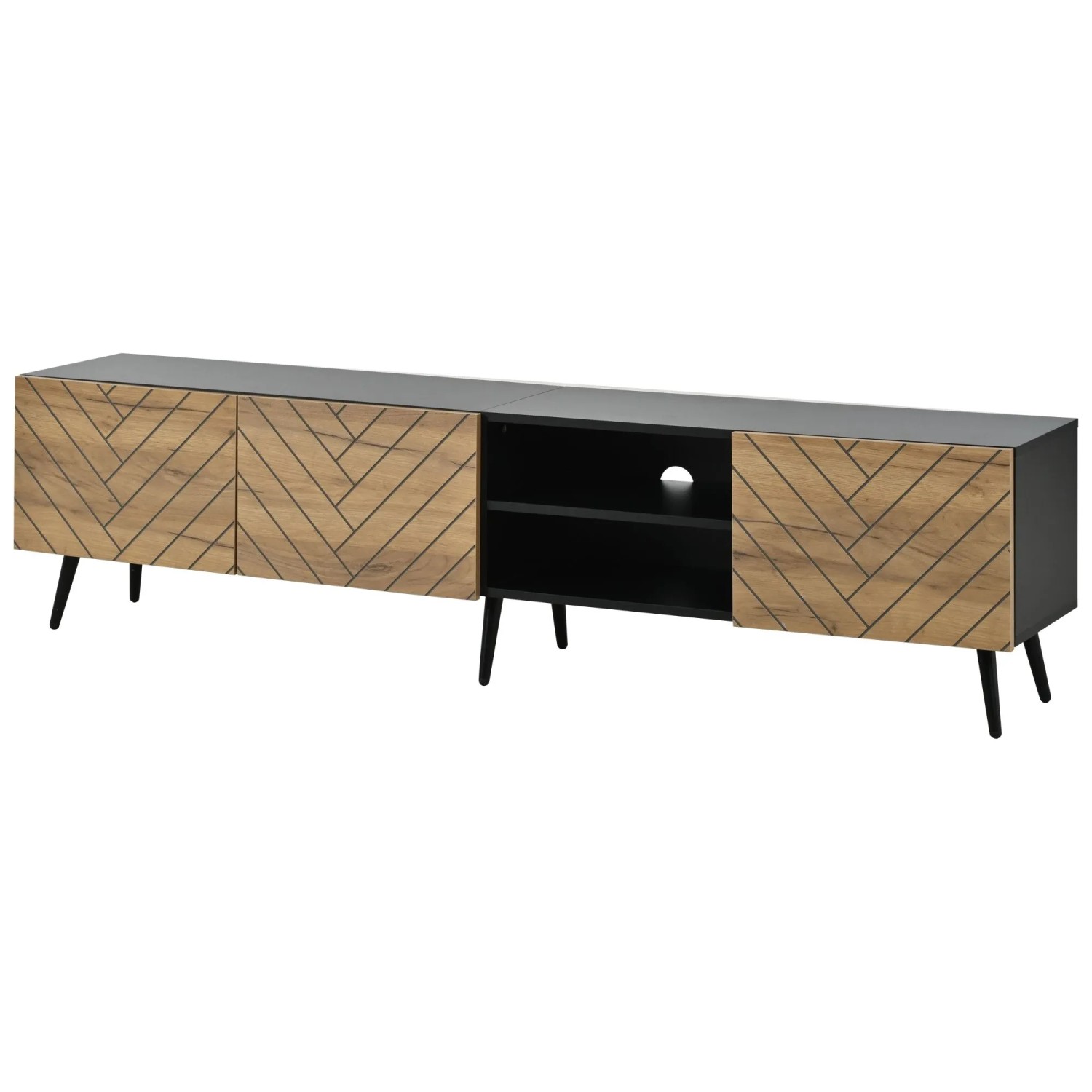 okwish TV-Lowboard mit Leisen Scharnieren Kabeldurchführung Wohnzimmer 180x33.5x45cm Natur