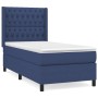 Blaues Boxspringbett (90x200 cm) mit Matratze und gestepptem Kopfteil.
