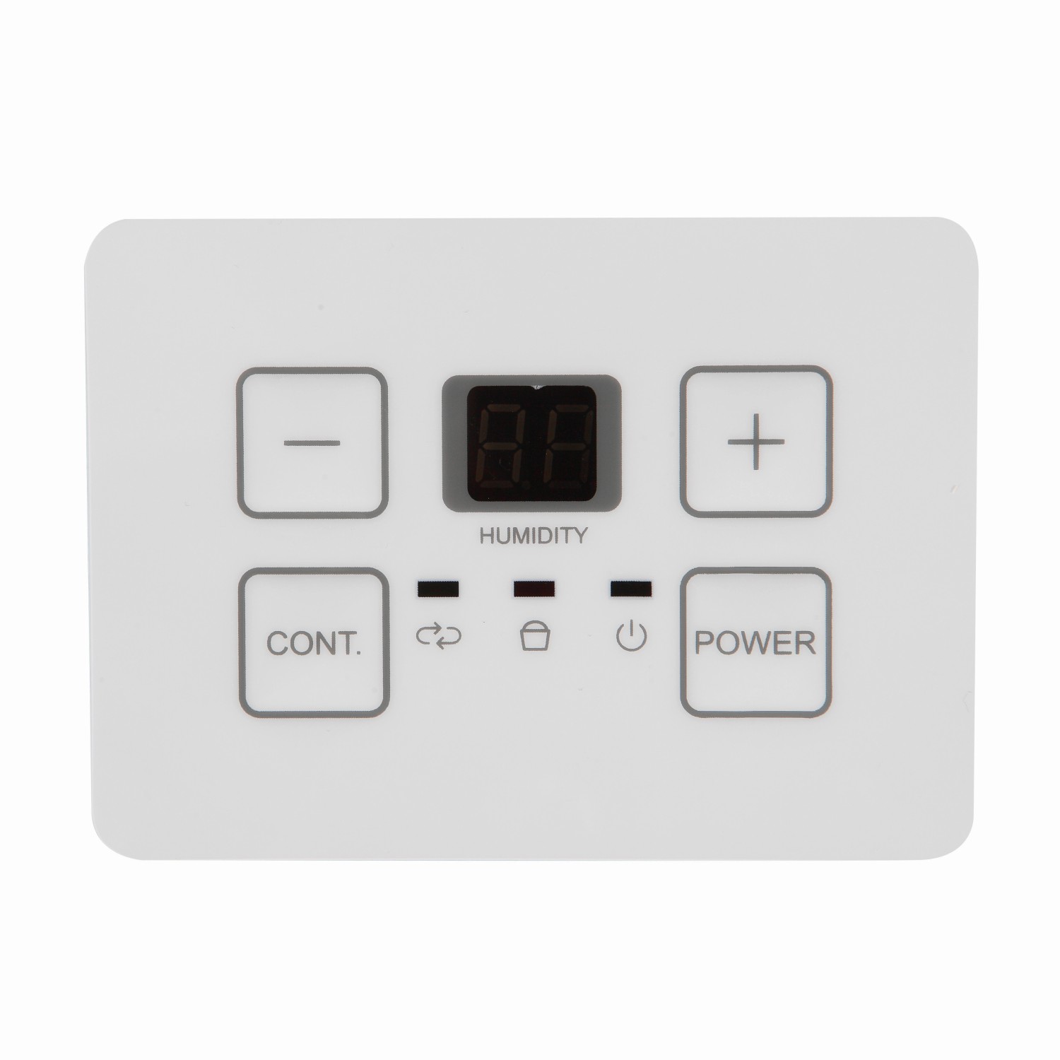 Bedienfeld des Comfee Luftentfeuchters mit LED-Display und Tasten zur Feuchtigkeitsregulierung.