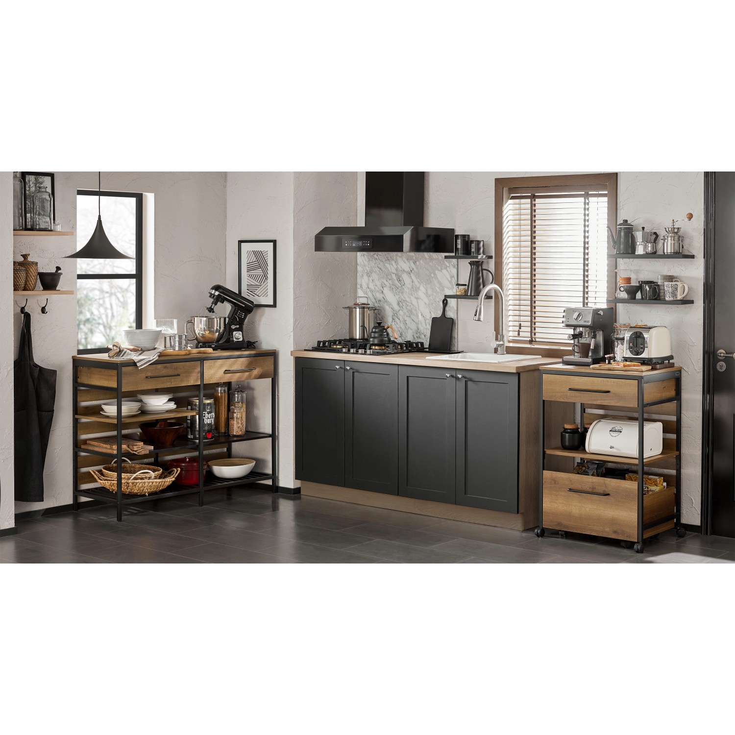 SoBuy Servierwagen FKW118-PF: Küchenwagen mit Schublade und Rollen im Vintage-Look.