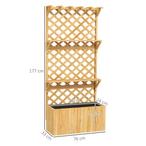 Outsunny Garten-Bett aus Tannenholz mit Rankgitter und Regalen, Naturholz.