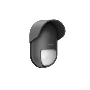 Schwarzer, kabelloser Yale Bewegungsmelder für den Außenbereich, Teil einer Alarmanlage.