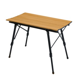 Jawinio Campingtisch, höhenverstellbarer Klapptisch in Holzoptik mit Aluminiumgestell.