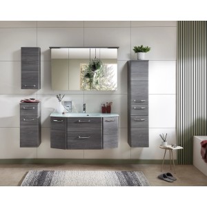 Pelipal Badmöbel-Set Quickset 328 Graphit, 5-teilig mit Glaswaschbecken und Spiegelschrank.