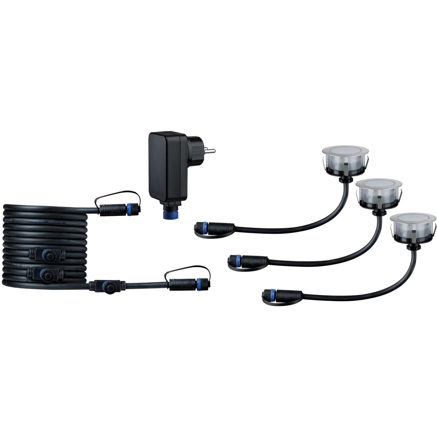 Paulmann LED-Bodeneinbaustrahler Floor Plug & Shine Set mit 3 Strahlern, Trafo und Kabel.
