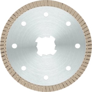 Bosch X-Lock Diamanttrennscheibe für Keramik, Ø 115 mm. Silberne Scheibe mit segmentiertem Turborand für Winkelschleifer.