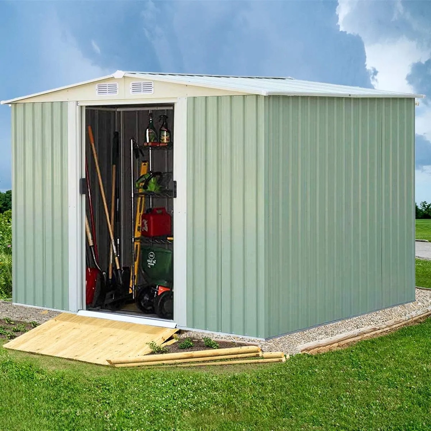 Costway Metall Gerätehaus Gartenhaus 205x257x175,5cm Grün_2