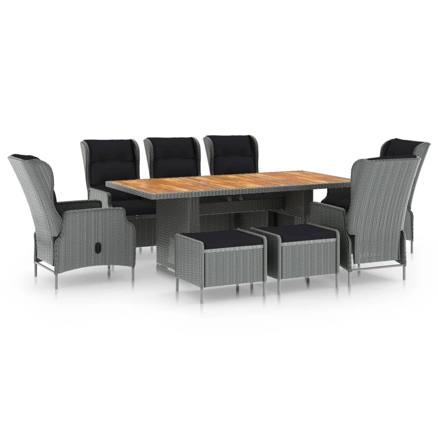 vidaXL 9-Tlg Garten-Essgruppe mit Auflagen Poly Rattan Hellgrau 3060160