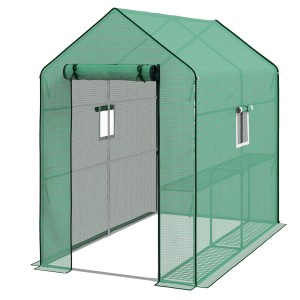 Outsunny Gewächshausfolie mit UV-Schutz, PE-Gartenfolie mit aufrollbarer Tür und Fenster.