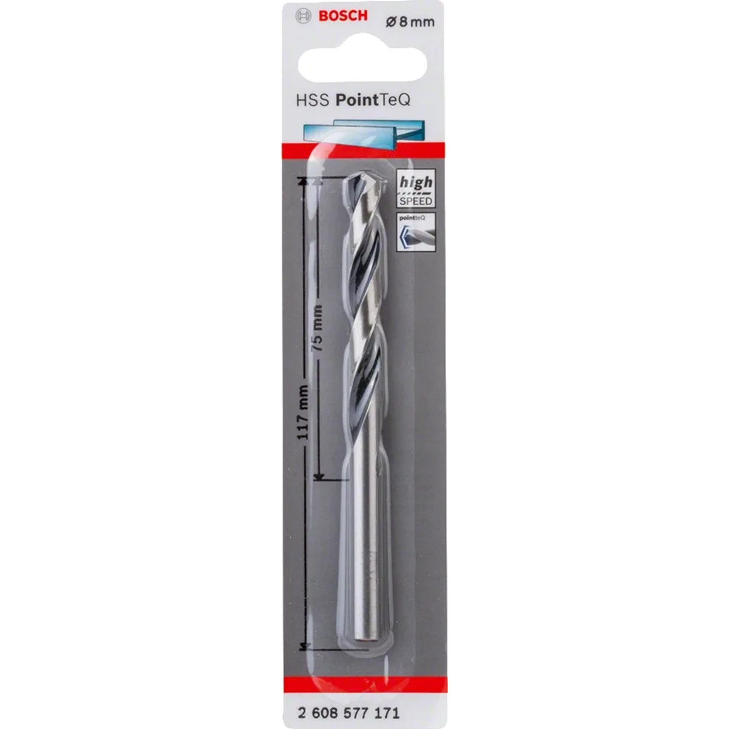 Bosch HSS-Spiralbohrer PointTeQ, 8 mm, für Metallbohrungen. Einzeln verpackt.