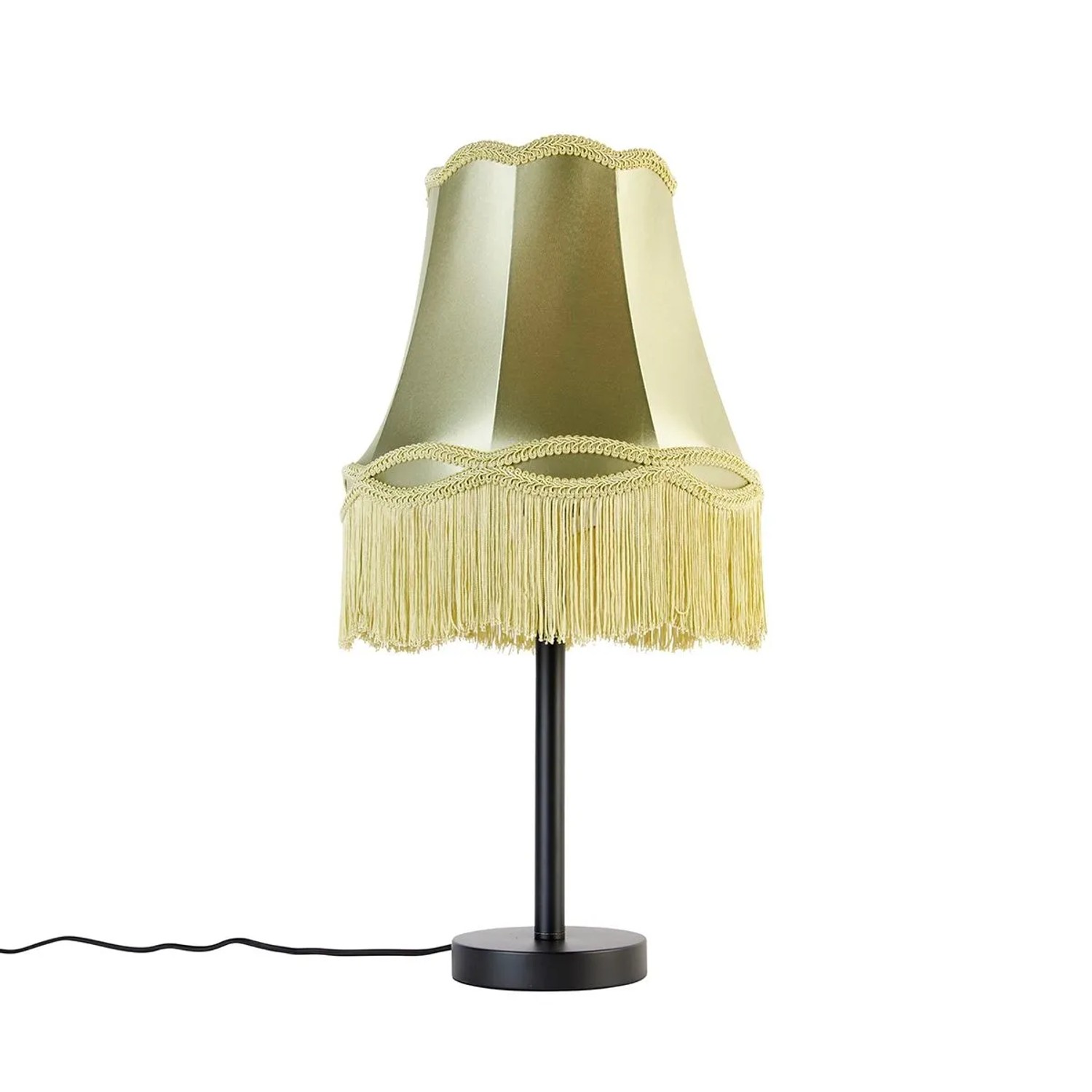 QAZQA Klassische Tischlampe Schwarz mit Granny Schirm Grün 30 cm Simplo