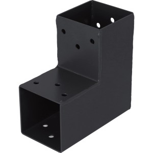 Anthrazitfarbener 90° Steckverbinder Ecke, 2 Enden, 71x71 mm, Typ A für Holzkonstruktionen.