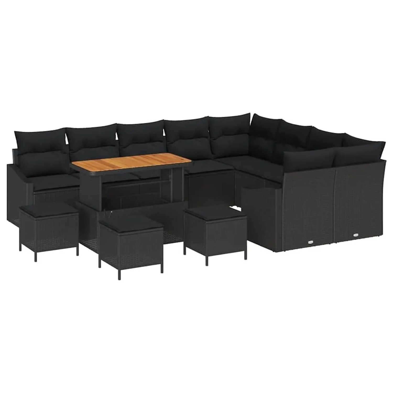 vidaXL Gartensofa-Set mit Kissen 13 Stk Schwarz Poly Rattan 3364649